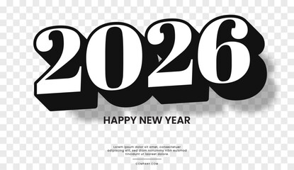 Stylish 2026 Happy New Year Design Bold 3D Typography Shadow Effect