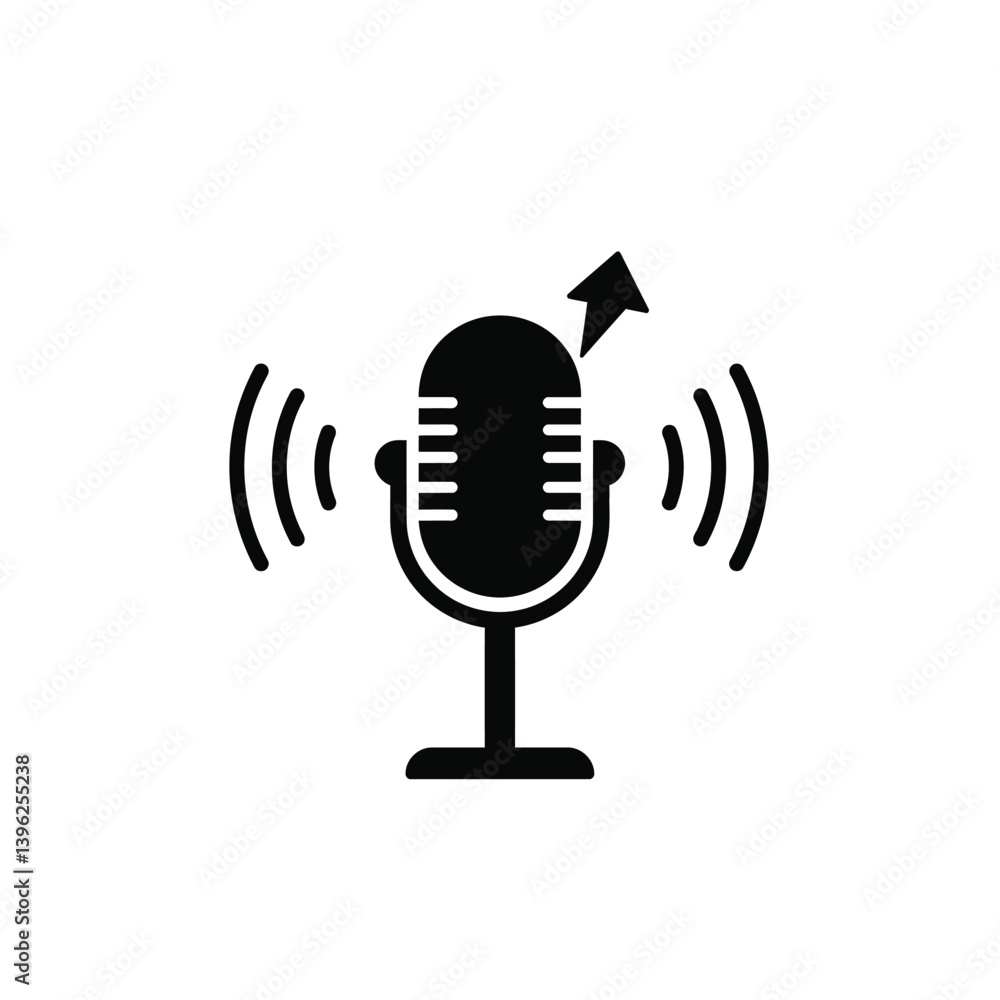 Poster podcast recording microphone with broadcasting signal concept vector illustration element