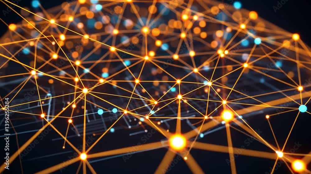 Poster vibrant abstract design of digital network glowing lines and nodes showcasing futuristic technology 