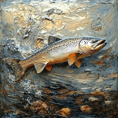 Obraz premium Textured Salmon Art Impasto Painting of a leaping fish