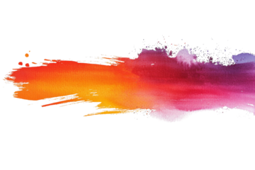 A vibrant watercolor stain of bright orange that fades into a gradient of pink and deep purple