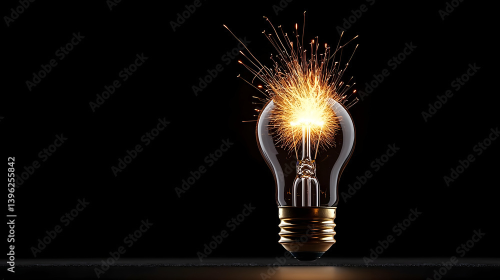 Poster illuminated lightbulb with sparkling effect