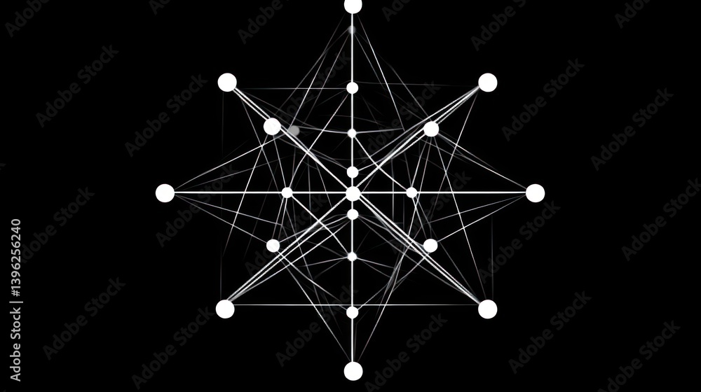 Aufkleber geometric star network diagram with interconnected nodes and lines on black background