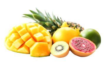 Vibrant tropical fruit delight juicy mango chunks pineapple kiwi grapefruit and blood orange freshness