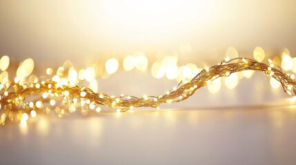 Glowing Christmas fairy lights forming soft curve on a white background warm golden hues enhancing the festive feel