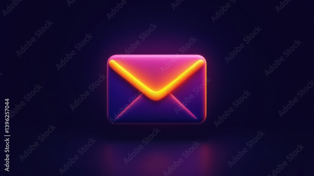 Poster glowing envelope icon with neon effects for digital communication and messaging applications