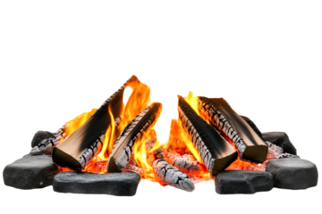 Warmth and comfort of a crackling fire glowing embers and burning wood