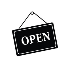 Hanging Open Sign Black And White Minimalist Storefront Business Invitation