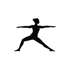 Silhouette Of Woman Practicing Yoga Warrior Pose For Fitness And Wellness