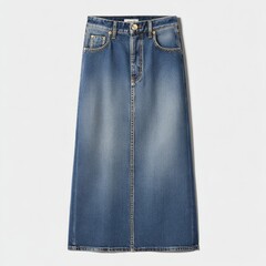 Stonewashed denim skirt A-line midi lengt-1 - faded midi summer washed knee-length