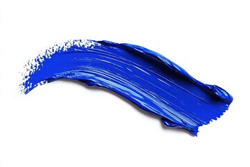 Blue paint stroke on white background, showcasing detailed texture and vibrant color, ideal for makeup product design and artistic purposes.