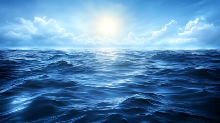 Fototapeta premium Radiant Sunshine Reflecting on the Endless Expanse of the Tranquil Ocean