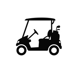 Fototapeta premium Black And White Silhouette Of Golf Cart With Golf Clubs Vector Design