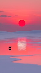 Sunset Reflection on Frozen Lake