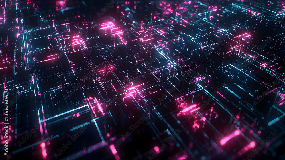 Poster abstract digital circuit pattern with neon lights