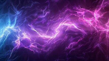 Obraz premium Abstract cosmic background displaying vibrant purple, pink, and blue nebula clouds or electrical energy discharges across dark space. Dynamic and powerful concept. 