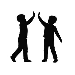 Silhouette Of Two Boys Giving A High Five In Simple Black Design