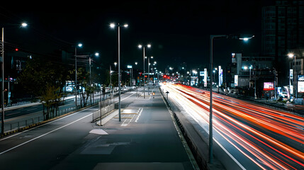 Night City Street With Light Trails