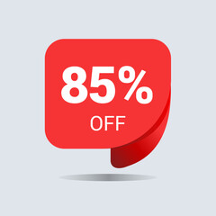 85% off discount, eighty five percent chat balloon. Special offer sale red tag. Concept of the price list for discounts. Advertising campaign, sales, label offer. Vector illustration.