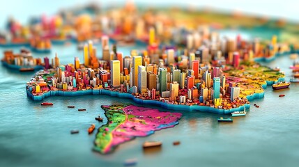 Fototapeta premium Vibrant Metropolis: A Colorful 3D Cityscape on a World Map