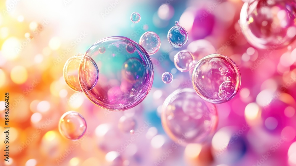 Poster translucent orbs floating in a dreamlike haze with dynamic reflections