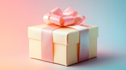 Graceful Gift Box Presentation with Pink Ribbon, Pastel Aesthetics Celebration