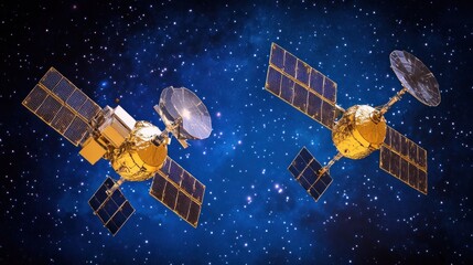 Space Satellites Orbiting Night Sky