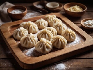 Delicious handmade dumplings prepared in a cozy kitchen setting Generative AI