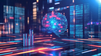 AI Brain in Futuristic Cityscape