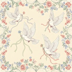 Elegant Doves and Floral Design A Serene Illustration