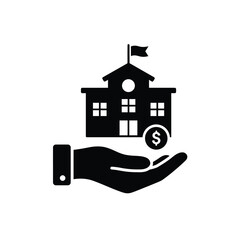 School Funding Concept Hand Holding School Building With Dollar Sign Icon