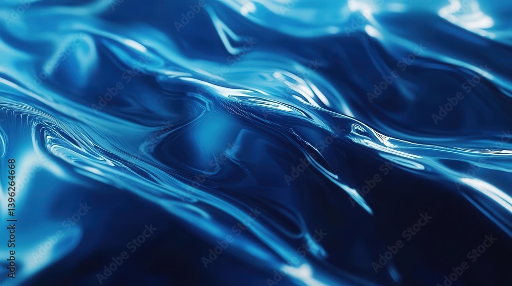 Poster 3d rendering of blue water waves with ripples, showcasing light reflection and refraction effects. c