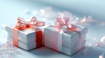 ピンクのリボンが可愛い雪の結晶が舞うギフトボックスプレゼントボックス赤やピンクのかわいいプレゼント