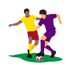 Duel striker and defender by the futsal, football, or soccer player vector illustration.