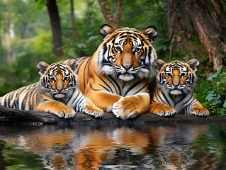 Bengal tigers resting in a lush jungle - a serene wildlife photography moment