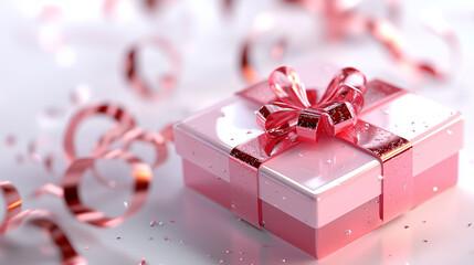 ピンクのリボンが可愛い雪の結晶が舞うギフトボックスプレゼントボックス赤やピンクのかわいいプレゼント