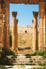 A Journey into the Heart of the Temple Artemis and Zeus Jerash in Jordan, ancient Roman ruins where...