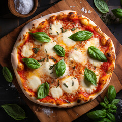 classic margherita pizza with melted cheese and basil isolated on a white background