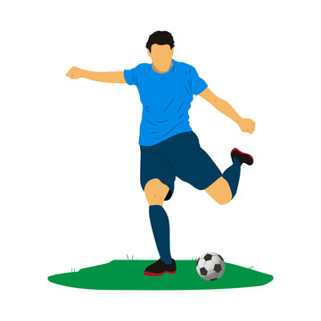 recommend clip art: Soccer, Football or Futsal player is kicking the ball wearing a blue shirt. vector illustration.