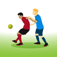 Duel striker and defender by the futsal, football, or soccer player vector illustration.