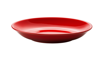 red ceramic  plate , bowl isolated on white background , transparent png 