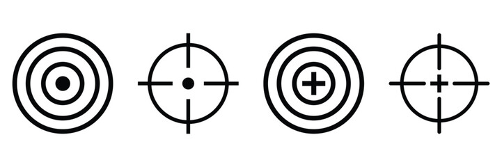 Target and aim icon set, crosshair, bullseye vector, precision, accuracy, and focus icon for aiming, archery, shooting, or navigation 