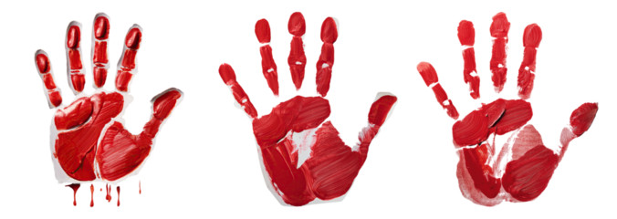 Red Handprints on White Background Symbolizing Art and Creativity, Isolate on Transparent Background