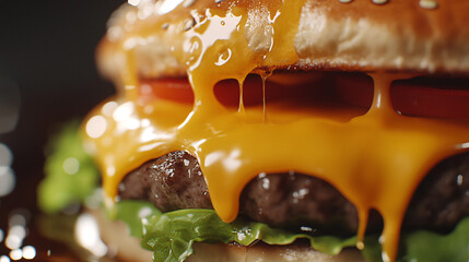 classic cheeseburger with melting cheese close-up isolated on a white background