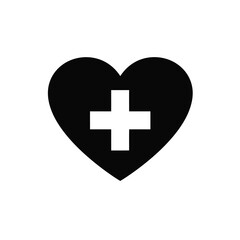 Black Heart With White Plus Sign Symbolizing Health And Medical Care