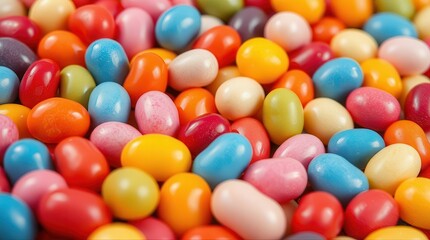 Obraz premium Colorful Jelly Bean Background, Full Frame Flat Lay of Bright Candy Sweets