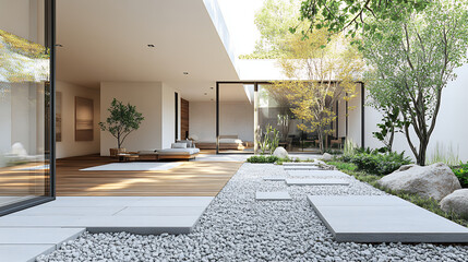 Scandinavian style house with nature, Realistic photo, modern, architecture, Scandinavian, residential, exterior, garden, nature, wood, harmony, calm, mode, refined, simple, minimalist,detached house