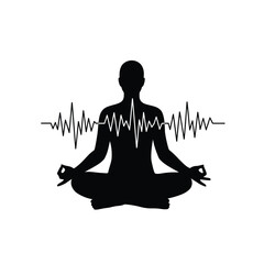 Silhouette Of Person Meditating With Heartbeat Line In Flat Style Vector Design