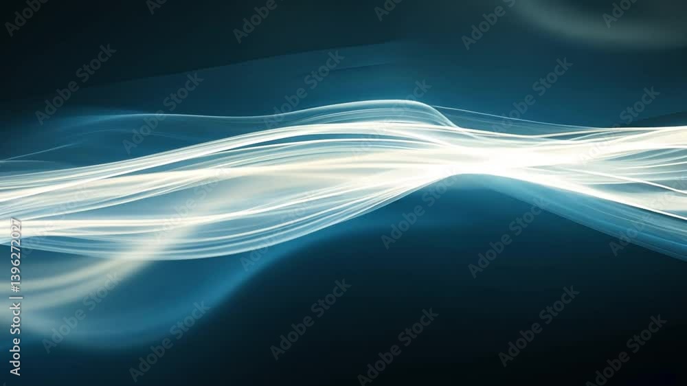 Poster smooth waves of light flowing gracefully across dark background, creating serene and calming atmosph
