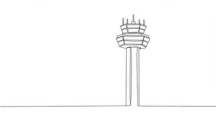 Elegant minimalist depiction of an air traffic control tower using single line art